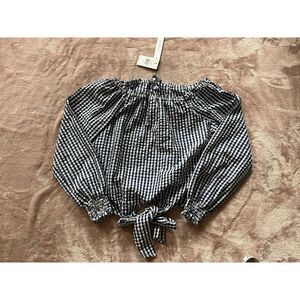 Sanctuary Womens Botanica Off‎ Shoulder Black Long Sleeve Crop Top Sz Xsmall